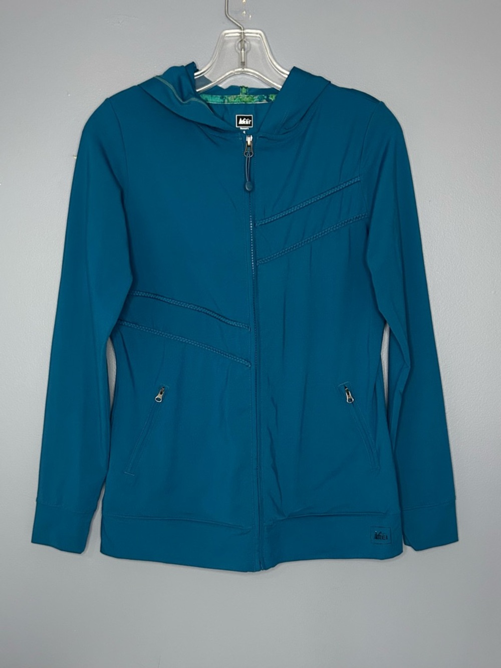 REI Soft Shell Jacket Womens S Blue Hooded‎ Full Zip Lightweight Hiking Outdoor